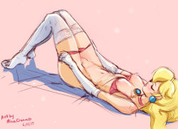 1girl artist_name blonde_hair bra breasts earrings elbow_gloves closed_eyes female_focus gloves jewelry mario_(series) mina_cream navel nintendo nipples panties pink_background princess_peach solo super_mario_bros._1 thighhighs underwear undressing rating:Explicit score:131 user:chucky69