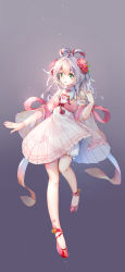  1girl absurdres chinese_clothes flower green_eyes grey_hair hair_flower hair_ornament hair_rings hair_tubes highres long_hair low_twintails luo_tianyi rokusai shoes short_hair sidelocks skirt thighhighs twintails vocaloid vocanese 