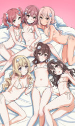6+girls ass ata_(tsumari) bikini blonde_hair blue_eyes blush breasts brown_eyes brown_hair candy choker closed_mouth female_masturbation fingering fingering_through_clothes flat_chest flower food grabbing_own_breast hair_between_eyes hair_flower hair_ornament hair_ribbon hairband highres loli lollipop long_hair looking_at_viewer lying masturbation multiple_girls navel on_back on_side open_mouth original pink_hair ponytail red_hair ribbon ribs sexual_coaching side-tie_bikini_bottom small_breasts smile spread_legs swimsuit take_your_pick through_clothes tongue tongue_out twintails wavy_hair white_bikini yellow_eyes yuri rating:Explicit score:173 user:danbooru