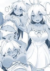 1girl ahoge arms_up bar_censor blue_theme blush bow bow_panties breasts censored clothes_lift clothing_aside dark-skinned_female dark_skin dress dress_lift fingering granblue_fantasy large_breasts long_hair looking_at_viewer monochrome navel nipples open_mouth panties panties_aside pussy see-through shishikai smile solo_focus underwear zooey_(granblue_fantasy) rating:Explicit score:22 user:danbooru