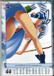 00s 1girl absurdres ass bent_over blue_eyes bow_(weapon) breasts covered_erect_nipples gloves hairband highres large_breasts long_hair majikina_mina panties ponytail queen&#039;s_blade queen&#039;s_gate revealing_clothes samurai_spirits shinozuka_atsuto snk solo tabi underboob underwear weapon white_hair rating:Questionable score:22 user:danbooru