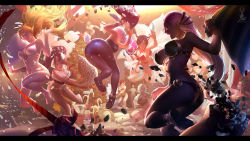  6+girls ahri_(league_of_legends) akali alternate_costume animal_ears bikini black_hair blonde_hair rabbit_ears candy candy_cane cat_ears christmas christmas_ornaments christmas_tree feathers food gift heart highres horns janna_(league_of_legends) jinx_(league_of_legends) league_of_legends long_hair multiple_girls multiple_tails pillow pillow_fight purple_hair red_hair ribbon riven_(league_of_legends) short_hair single_horn soraka_(league_of_legends) star_(symbol) stuffed_animal stuffed_toy swimsuit tail teddy_bear teemo vi_(league_of_legends) white_hair zyra  rating:Questionable score:26 user:erasofwar12