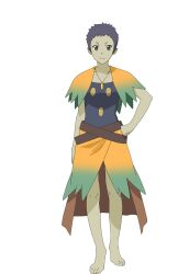 1girl barefoot black_eyes black_hair closed_mouth collar colored_skin goblin green_skin looking_at_viewer mi_(re:monster) re:monster short_hair smile solo transparent_background