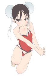  1girl absurdres aged_down black_hair brown_eyes capcom chinese_clothes chun-li dorontabi double_bun dudou female_focus flat_color full_body hair_bun highres loli looking_at_viewer own_hands_clasped own_hands_together parted_hair parted_lips ribbon sandals simple_background smile solo street_fighter tsurime white_ribbon  rating:Sensitive score:179 user:ponekad