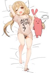  10s 1girl bad_id bad_twitter_id bare_legs barefoot bed blonde_hair blouse clothes_writing collarbone flat_chest from_above full_body futaba_anzu grabbing_another&#039;s_ear grabbing_another's_ear grey_shirt groin hand_in_own_hair handheld_game_console holding holding_by_the_ears holding_stuffed_toy idolmaster idolmaster_cinderella_girls legs long_hair lying mx2j no_pants on_back one_eye_closed open_mouth panties pillow playstation_portable rabbit see-through shirt simple_background solo stuffed_animal stuffed_rabbit stuffed_toy t-shirt toy translated twintails underwear white_background  rating:Questionable score:38 user:chodorov