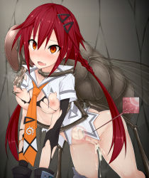  1girl ass bestiality blush bottomless breasts bug censored cum cum_in_pussy fertilization fingerless_gloves gloves hair_ornament hairclip highres impregnation long_hair low_twintails mingaru necktie neptune_(series) nipples open_mouth orange_eyes ovum pussy rape red_hair shiny_skin sperm_cell tagme tennouboshi_uzume tongue torn_clothes twintails  rating:Explicit score:121 user:datdude29