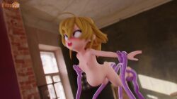  1girl 3d ahegao ahoge animated armpits artist_name ass audible_internal_cumshot barefoot blonde_hair blue_eyes blush bound bound_ankles bound_wrists breasts completely_nude cum cum_in_pussy cum_inflation feet female_focus hair_between_eyes held_up highres inflation kitrosun kneepits legs_up lips loli looking_up moaning nipples nude penis_tentacle rolling_eyes sex sex_from_behind short_hair small_breasts soles solo sound stomach_bulge suspension tanya_degurechaff teeth tentacle_sex tentacles thighs toes tongue tongue_out vaginal video youjo_senki 