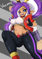  absurdres blue_eyes breasts cameltoe crossover dark_skin english_text eyebrows fangs fingerless_gloves genie gloves highres jacket jewelry long_hair navel necklace nintendo octoling_player_character open_mouth pointy_ears ponytail purple_hair shantae shantae_(series) simple_background smile solo splatoon_(series) tentacle_hair tentacles thick_eyebrows thick_thighs thighs tongue wayforward weapon zzvinniezz  rating:Sensitive score:35 user:ZzVinniezZ