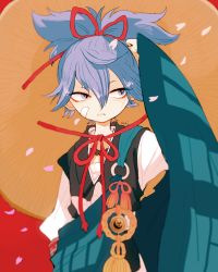 10s 1boy bad_id bad_pixiv_id blue_hair cherry_blossoms hat japanese_clothes male_focus meily petals sayo_samonji solo touken_ranbu 