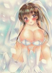  abcyucchi bridal_veil bride brown_eyes brown_hair highres kantai_collection lingerie thighhighs underwear veil yamato_(kancolle)  rating:Explicit score:7 user:Dress