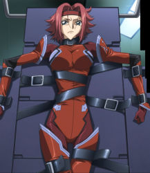 00s 1girl angry bdsm bodysuit bondage bound code_geass highres kouzuki_kallen official_art red_hair screencap solo stitched strap strapped_down third-party_edit rating:Questionable score:66 user:danbooru