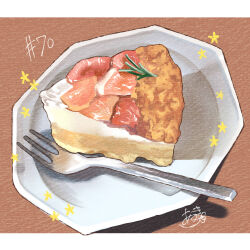  absurdres food food_focus fork fruit highres no_humans original pie pie_slice plate strawberry takisou_sou 
