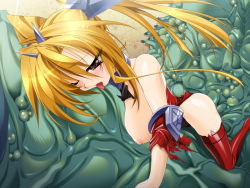 1girl bestiality blonde_hair blush breasts bug female_focus bug interspecies monster nipples rubbing thighhighs torn_clothes wink rating:Explicit score:25 user:x8885756
