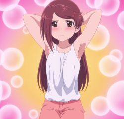  1girl armpits arms_behind_head arms_up highres kissxsis screencap solo stitched suminoe_ako third-party_edit  rating:Sensitive score:94 user:LargeLetter64