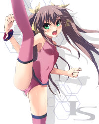 &gt;:o 10s 1girl :o angry armpits bare_shoulders blush bodysuit bracelet breasts brown_hair cameltoe clenched_hands copyright_name covered_navel crotch fang flexible green_eyes grey_hair grune hair_between_eyes hair_ribbon halterneck high_kick huang_lingyin infinite_stratos jewelry kicking leotard logo long_hair looking_at_viewer open_mouth pelvic_curtain pilot_suit purple_thighhighs ribbon shadow shouting sidelocks small_breasts solo split spread_legs studded_bracelet swimsuit thighhighs turtleneck twintails v-shaped_eyebrows very_long_hair white_background  rating:Questionable score:18 user:mip