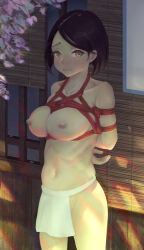 1girl bdsm black_hair bondage bound breasts highres ikelag large_breasts nipples shibari  rating:Sensitive score:11 user:kikika