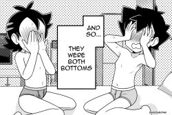  2boys ash_ketchum bedroom black_hair boxer_briefs briefs closed_eyes commentary creatures_(company) english_commentary faceless faceless_male game_freak goh_(pokemon) greyscale hands_on_own_face imminent_anal imminent_penetration implied_yaoi male_focus male_underwear meme monochrome multiple_boys navel nintendo on_bed open_mouth pillow pokemon pokemon_(anime) pokemon_journeys shiroum046 short_hair shota sweat teeth topless_male underwear underwear_only yaoi  rating:Questionable score:91 user:danbooru
