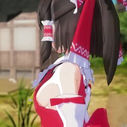  1girl 3d animated annoyed black_hair breasts brown_eyes frown grass hakurei_reimu hands_on_own_hips large_breasts looking_at_viewer mofumoko5 no_bra outdoors pov short_hair sideboob solo standing tagme touhou video  rating:Questionable score:52 user:Qwertyuiop999