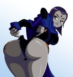      1girl ass grey_skin purple_eyes purple_hair raven_(dc) short_hair solo tagme teen_titans wedgie  rating:Questionable score:10 user:Anon_Perv