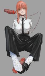  1girl @_@ artist_request bad_id bad_pixiv_id bar_censor black_neckwear black_tie censored chainsaw_man collar collared_shirt cum cum_on_body cum_on_clothes cum_on_feet cum_on_shoes cum_on_socks cum_string facial foot_focus footjob formal full_body grey_background highres leash looking_at_viewer makima_(chainsaw_man) multiple_penises pants penis red_hair shirt shoejob simple_background socks solo_focus tagme yellow_eyes  rating:Explicit score:87 user:jpaoaknw