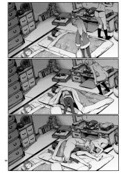 1boy 3girls absurdres admiral_(kancolle) ass bar_censor book book_stack cabinet censored censored_nipples character_request desk flaccid frilled_panties frills futon greyscale hetero highres indoors kantai_collection kashima_(kancolle) loli low_twintails lying messy_room monochrome multiple_girls on_back page_number panties pantyhose pen penis pillow samidare_(kancolle) scan sleep_molestation sleeping socks takemura_sessyu tatami tears twintails underwear undressing rating:Explicit score:224 user:danbooru