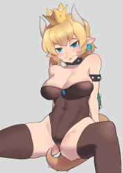  1girl absurdres bare_shoulders blonde_hair borrowed_character bowsette breasts collar highres horns large_breasts mario_(series) new_super_mario_bros._u_deluxe nintendo solo super_crown  rating:Questionable score:8 user:Twiistblade