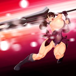  1girl absurdres bad_deviantart_id bad_id battle black_hair breasts cattleya_(queen&#039;s_blade) cattleya_(queen's_blade) cleft_of_venus glasses gloves highres hobby_japan huge_breasts huge_weapon looking_at_viewer lucknight muscular muscular_female nipple_slip nipples open_mouth ponytail queen&#039;s_blade queen&#039;s_blade_lost_worlds solo sword thick_thighs thighs uncensored weapon weapon_merchant_cattleya wedgie  rating:Questionable score:47 user:danbooru