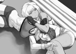 2girls catfight commission fainting fighting monochrome multiple_girls pixiv_commission rggr tagme wrestling