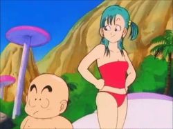  1980s_(style) 1boy 1girl animated animated_gif aqua_hair ass bald bare_arms bare_legs bare_shoulders blue_eyes breasts bulma butt_crack cleavage closed_mouth collarbone day diamond_(gemstone) dragon_ball dragon_ball_(classic) gem hand_in_panties holding holding_gem kuririn long_hair looking_at_another midriff mountain navel neck oldschool one_side_up outdoors panties red_panties retro_artstyle screencap sidelocks smile smirk standing strapless teenage_girl_and_younger_boy tube_top underwear upper_body  rating:Questionable score:48 user:Master741