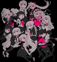  6+girls :o ahoge akamatsu_kaede antenna_hair apron arm_belt backpack bad_id bad_twitter_id bag bandaged_arm bandages barbed_wire bear_hair_ornament belt black_background blazer blunt_bangs blush_stickers boots bow bowtie bracelet braid breasts choko_(cup) chromatic_aberration cleavage closed_mouth collared_jacket collared_shirt commentary cross-laced_clothes cross-laced_footwear cross-laced_top crossed_arms crown_braid cup danganronpa:_trigger_happy_havoc danganronpa_(series) danganronpa_2:_goodbye_despair danganronpa_another_episode:_ultra_despair_girls danganronpa_v3:_killing_harmony enoshima_junko expressionless eyelashes fingerless_gloves floating_hair fortissimo frilled_skirt frills full_body furrowed_brow galaga gloves goggles goggles_on_head greyscale hair_bow hair_ornament hair_ribbon hair_scrunchie hairband hairclip hand_on_own_chin harukawa_maki high_heel_boots high_heels highres holding_another&#039;s_wrist hood hood_down hooded_jacket horn_bow horn_hairband horn_ornament horns ikusaba_mukuro iruma_miu jacket jewelry kirari_(kirari_hn01) kirigiri_kyoko knee_boots kneehighs light_frown long_hair looking_at_viewer low_twintails maizono_sayaka mary_janes middle_finger miniskirt monochrome multiple_belts multiple_girls musical_note musical_note_hair_ornament nanami_chiaki neck_ribbon necktie no_symbol o-ring o-ring_belt one_eye_closed open_clothes open_jacket open_mouth outstretched_hand own_hands_together parted_lips pink-framed_eyewear pink_bow pink_bowtie pink_eyes pink_hairband pink_necktie pink_ribbon pink_scrunchie pink_serafuku pink_shirt pink_skirt pink_thighhighs plaid plaid_skirt pleated_skirt puffy_short_sleeves puffy_sleeves ribbon round_eyewear sailor_collar school_uniform scrunchie serafuku shirt shoes short_hair short_sleeves simple_background skirt skirt_set smile socks sonia_nevermind spot_color straight_hair striped_clothes striped_thighhighs studded_gloves symbol-only_commentary teeth thigh_belt thigh_strap thighhighs tongue tsumiki_mikan twintails two-tone_necktie two-tone_thighhighs upper_teeth_only utsugi_kotoko v veins veiny_arms very_long_hair vest 