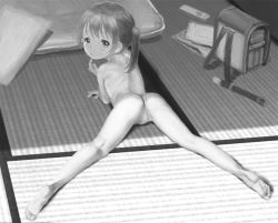 1girl ass backpack bag blush female_focus flute from_behind greyscale indoors instrument loli looking_back lying monochrome on_stomach original panties partially_visible_vulva randoseru recorder solo tamerai_zero tatami topless twintails underwear unworn_backpack unworn_bag rating:Explicit score:171 user:romantic_colors