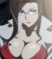 00s 1girl blue_eyes breasts brown_hair cleavage doctor dragonaut female_focus glasses highres huge_breasts kitajima_yuuri lab_coat large_breasts lipstick long_hair looking_at_viewer makeup pink_lips screencap solo stitched third-party_edit rating:Questionable score:58 user:gyn13
