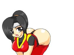  1girl ass bent_over black_hair blue_eyes breasts eight_marbles hairband leaning_forward lowres ninja open_mouth ponytail solo  rating:Questionable score:7 user:deltad580