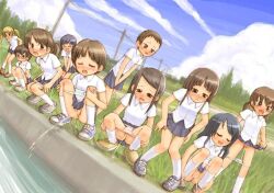 6+girls black_hair blonde_hair blush brown_hair cleft_of_venus clothes_lift duplicate embarrassed female_focus glasses gouchin_(nyou-tou) have_to_pee knees_together_feet_apart loli long_hair multiple_girls outdoors panties panty_pull pee peeing peeing_together pleated_skirt ponytail public_indecency pussy school_uniform shoes short_hair skirt skirt_lift sneakers socks squatting tears twintails uncensored underwear rating:Explicit score:112 user:aPerson123456789
