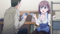 1boy 1girl ai-chan_(tawawa) animated animated_gif blush bouncing_breasts breasts brown_hair bursting_breasts buttons cleavage getsuyoubi_no_tawawa large_breasts open_mouth short_hair talking rating:Questionable score:41 user:lordroticiv