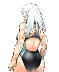 1girl ass backless_outfit from_behind fujita_kakuji highres muscular muscular_female scar swimsuit