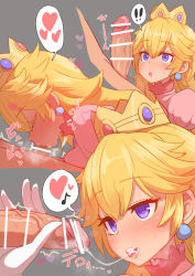 ! !! 1boy 1girl bar_censor blonde_hair blush breast_press breasts censored closed_eyes cum cum_in_mouth cum_string deepthroat dress earrings erection fellatio gloves grey_background half-closed_eyes heart heavy_breathing hetero highres jewelry large_breasts long_hair mario_(series) musical_note nintendo open_mouth oral penis penis_awe pointless_censoring princess_peach puffy_short_sleeves puffy_sleeves purple_eyes short_sleeves solo_focus spoken_heart sumiyao_(amam) thought_bubble veins veiny_penis white_gloves rating:Explicit score:238 user:danbooru