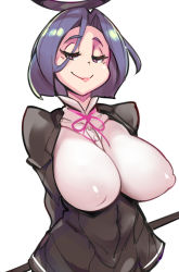 10s 1girl arms_behind_back blue_hair breasts covered_erect_nipples halo kantai_collection large_breasts looking_at_viewer mechanical_halo naughty_face puffy_nipples purple_hair red_eyes short_hair simple_background smile solo tatsuta_(kancolle) underbust white_background zako_(arvinry) rating:Questionable score:94 user:danbooru