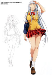 1girl absurdres breasts chouun_shiryuu closed_eyes cosplay female_focus highres ikkitousen large_breasts long_hair official_art simple_background skirt solo sonsaku_hakufu_(cosplay) standing white_hair rating:Questionable score:17 user:arutos