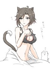  1girl animal_ears bed breasts cat_ears cat_lingerie cleavage grey_eyes highres meme_attire ruby_rose rwby tail  rating:Questionable score:28 user:twilight_jester