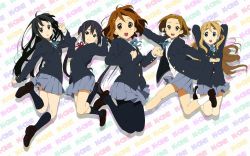  5girls akiyama_mio highres hirasawa_yui jumping k-on! kotobuki_tsumugi looking_at_viewer multiple_girls nakano_azusa official_art school_uniform tainaka_ritsu  rating:General score:6 user:K5NF