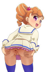 1girl anus anyamal_tantei_kirumin_zoo ass calpara cleft_of_venus drill_hair female_focus leaning_forward loli looking_at_viewer looking_back mikogami_riko no_panties orange_hair pink_eyes presenting presenting_anus presenting_pussy purple_eyes pussy school_uniform simple_background skirt solo spread_anus spread_ass thighhighs third-party_edit twin_drills twintails uncensored upskirt zettai_ryouiki rating:Explicit score:351 user:galgo