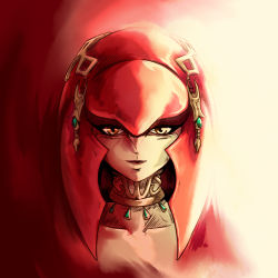  1girl collar facing_viewer gradient_background highres jewelry looking_at_viewer mipha monster_girl nintendo open_mouth plague_of_gripes simple_background smile solo the_legend_of_zelda the_legend_of_zelda:_breath_of_the_wild upper_body zora  rating:Sensitive score:10 user:silvxoxo