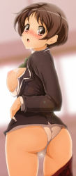  10s 1girl absurdres ass blush bra bra_pull breasts brown_hair cameltoe chuunibyou_demo_koi_ga_shitai! cleft_of_venus clothes_lift clothes_pull cum cum_in_mouth cum_on_body cum_on_breasts cum_on_upper_body from_behind highres large_breasts lens_flare lingerie looking_at_viewer looking_back nanashi_noiji nipples open_clothes open_mouth panties pussy_juice red_eyes school_uniform shirt_lift short_hair solo tsuyuri_kumin underwear wedgie white_bra white_panties  rating:Explicit score:161 user:danbooru