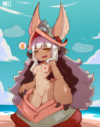  1girl absurdres aged_up animal_ears artist_logo artist_name baggy_pants beach blush breasts cleft_of_venus clothes_pull cloud expressionless feet_out_of_frame female_focus furry furry_female genderswap genderswap_(otf) grey_pants half-closed_eyes hat highres horizontal_pupils large_hat long_hair made_in_abyss multicolored_pants nanachi_(made_in_abyss) nerfechi nipples no_bra no_panties open_mouth outdoors pants pants_pull pink_pants pussy rabbit_ears rabbit_girl red_pants shortstack sky small_breasts smug solo standing tongue uncensored white_hair wide_hips yellow_eyes  rating:Explicit score:123 user:Only_Kemonomimi