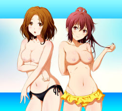 10s 2girls amakata_miho blush breasts brown_eyes brown_hair free! groin high_ponytail long_hair looking_at_viewer matsuoka_gou midriff multiple_girls navel nipples open_mouth panties ponytail red_eyes red_hair side-tie_panties smile standing third-party_edit topless underwear upper_body rating:Questionable score:36 user:polulupo