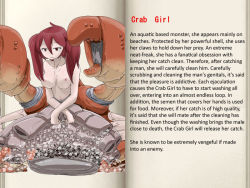 breasts bubble character_profile claws crab soapy_(mon-musu_quest!) crustacean mon-musu_quest! monster_girl red_hair text_focus translated rating:Explicit score:32 user:AmazingAmaya