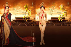  1girl asian breasts chinese_clothes chinese_text cloud highres lt medium_breasts nude photo_(medium) pubic_hair red_lips red_lips sky sun_li tagme the_legend_of_mi_yue third-party_edit  rating:Explicit score:3 user:hiso