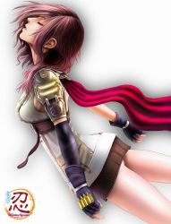  10s 1girl armor breasts cape closed_eyes final_fantasy final_fantasy_xiii fingerless_gloves gloves highres lightning_farron long_hair miniskirt nagumo_(qmzp10) open_mouth pauldrons pink_hair red_cape red_scarf scarf shoulder_armor sideboob skirt solo square_enix  rating:Sensitive score:28 user:if_by_whiskey