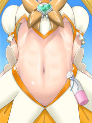 10s 1girl abs belly bow breasts brooch cure_sunshine head_out_of_frame heart heart_brooch heartcatch_precure! jewelry magical_girl medium_breasts midriff myoudouin_itsuki navel orange_bow precure solo stomach toned underboob yaso_shigeru rating:Questionable score:25 user:danbooru